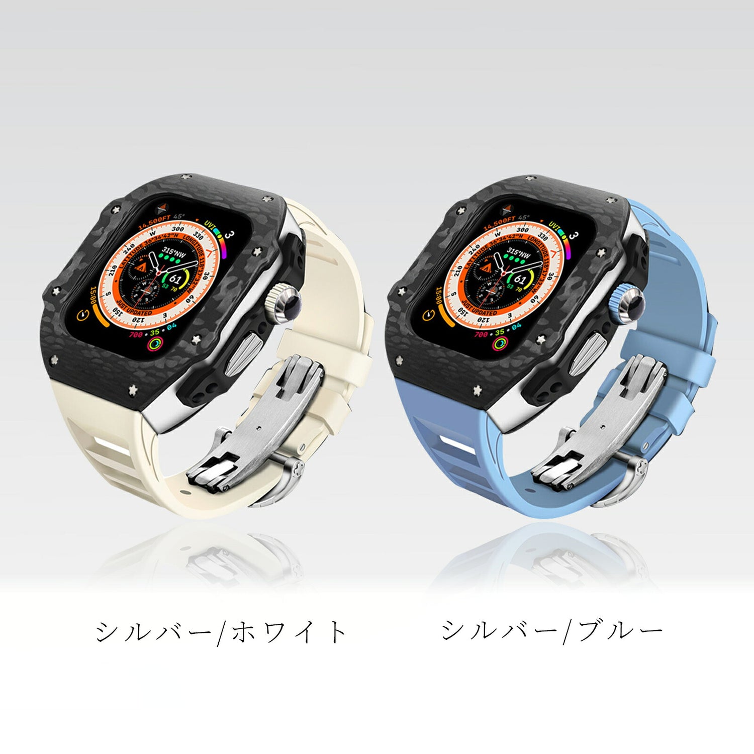 【軽量カーボン素材】高級 アップルウォッチ 一体型バンド メンズ カバー ラバー   ベルト Ultra ウルトラ