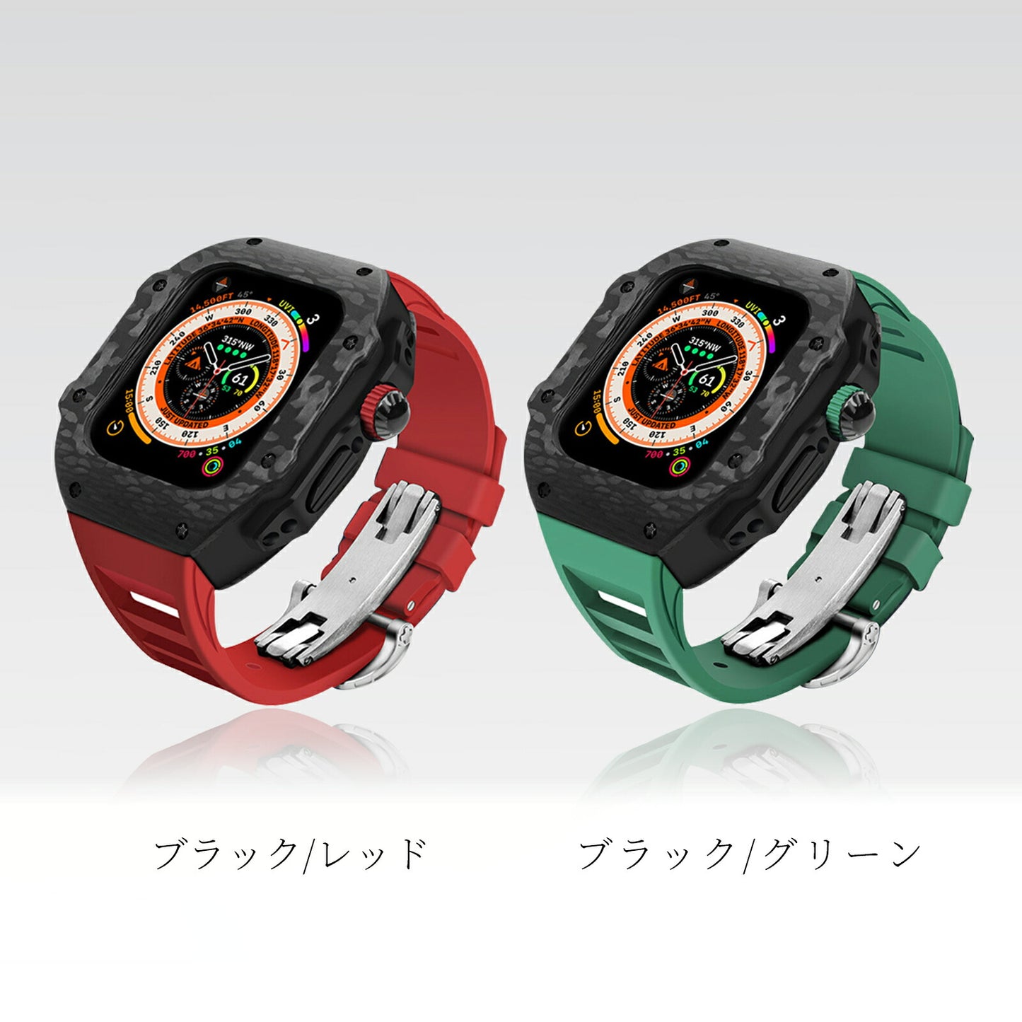 【軽量カーボン素材】高級 アップルウォッチ 一体型バンド メンズ カバー ラバー   ベルト Ultra ウルトラ