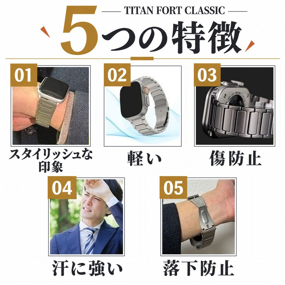 【DLC加工】アップルウォッチ用 チタンバンド  (TITAN FORT CLASSIC)　38mm 40mm 41mm 42mm 44mm 45mm 46mm