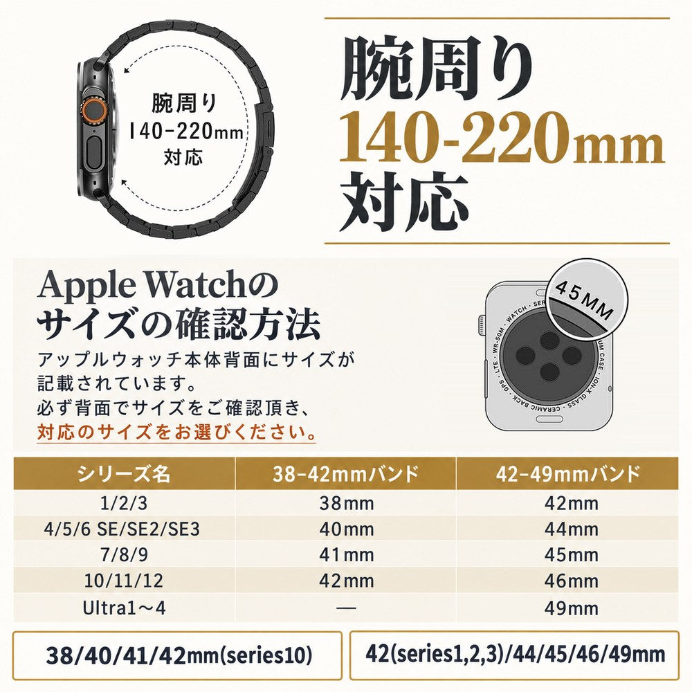 【DLC加工】アップルウォッチ用 チタンバンド  (TITAN FORT CLASSIC)　38mm 40mm 41mm 42mm 44mm 45mm 46mm