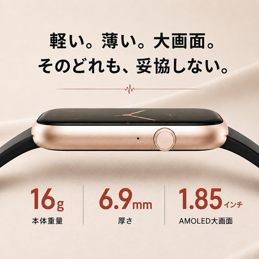 【最軽量、最薄】スマートウォッチ Grace2 レディース メンズ スクエア 通話機能 搭載 iphone Android LINE通知